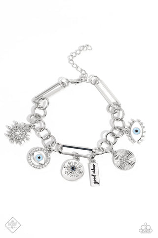 VIBE TO THE RHYTHM - BLUE EEY SILVER CHARM BRACELET - PAPARAZZI - FASHION FIX MARCH 2023