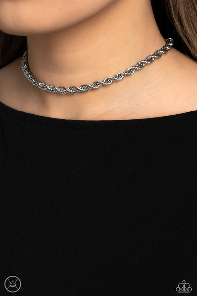 NEVER LOSE ROPE - SILVER ROPE CHAIN CHOKER NECKLACE - PAPARAZZI