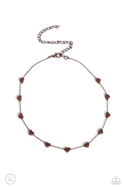 PUBLIC DISPLAY OF AFFECTION - COPPER HEART CHOKER NECKLACE - PAPARAZZI