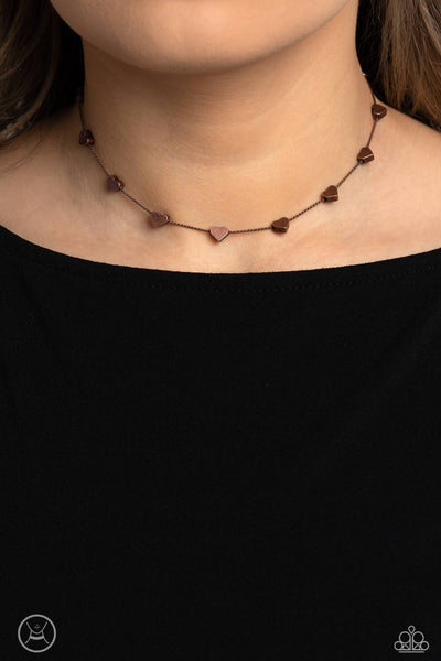PUBLIC DISPLAY OF AFFECTION - COPPER HEART CHOKER NECKLACE - PAPARAZZI