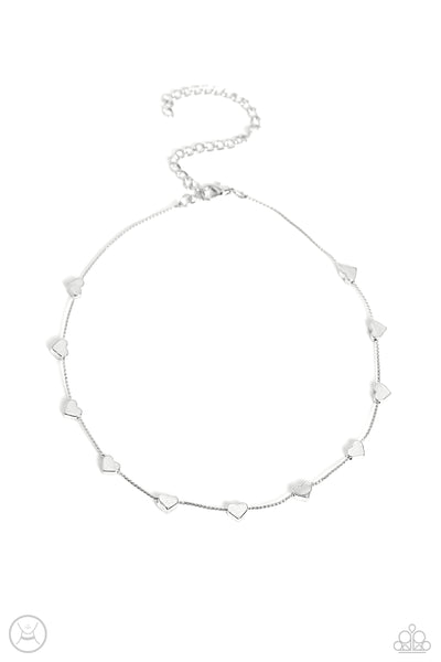 PUBLIC DISPLAY OF AFFECTION - SILVER HEART CHOKER NECKLACE - PAPARAZZI