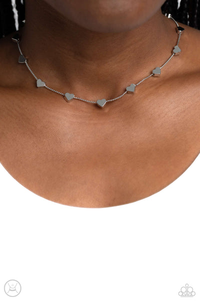 PUBLIC DISPLAY OF AFFECTION - SILVER HEART CHOKER NECKLACE - PAPARAZZI