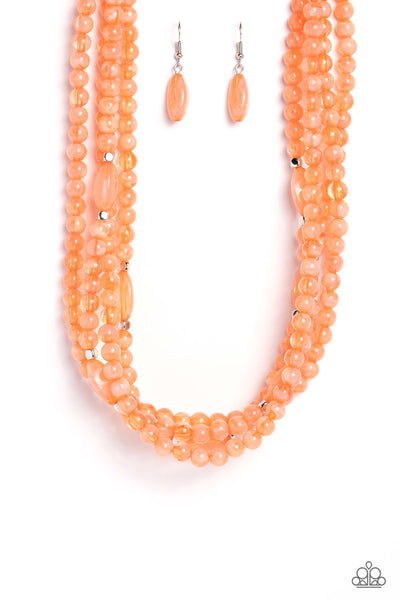 LAYERED LASS - ORANGE AND SILVER BEAD LAYERED SHORT NECKLACE - PAPARAZZI