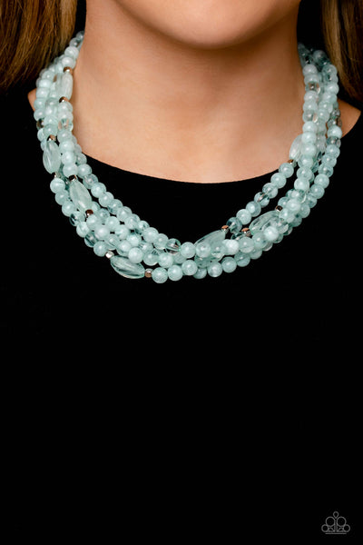 LAYERED LASS - BLUE BEAD SILVER LAYERED NECKLACE - PAPARAZZI