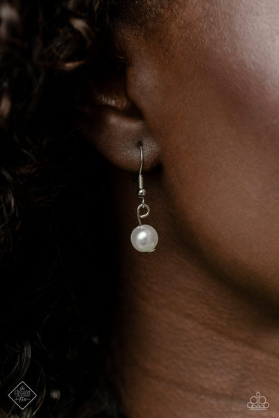 CALIBER CHOREOGRAPHER - WHITE PEARL RHINESTONE SILVER NECKLACE - PAPARAZZI - FASHION FIX APRIL 2023