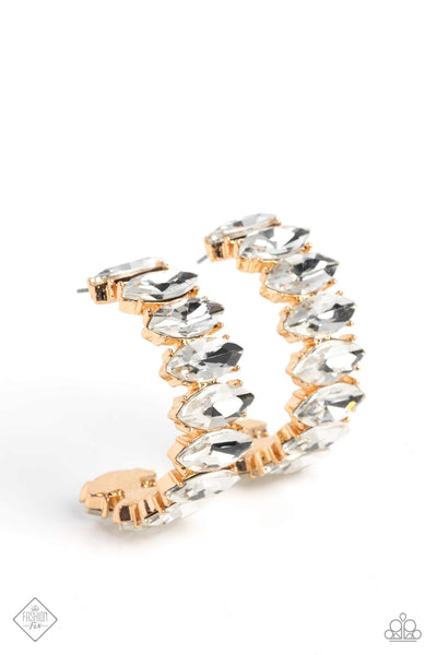 PRICELESS PAIRING - GOLD WITH WHITE RHINESTONE HOOP EARRINGS - PAPARAZZI - FASHION FIX MARCH 2023