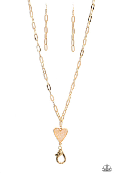 KISS AND SHELL - GOLD HEART LANYARD NECKLACE - PAPARAZZI