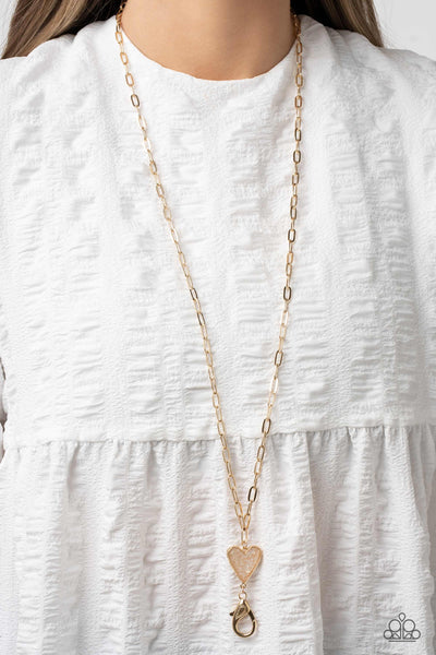 KISS AND SHELL - GOLD HEART LANYARD NECKLACE - PAPARAZZI