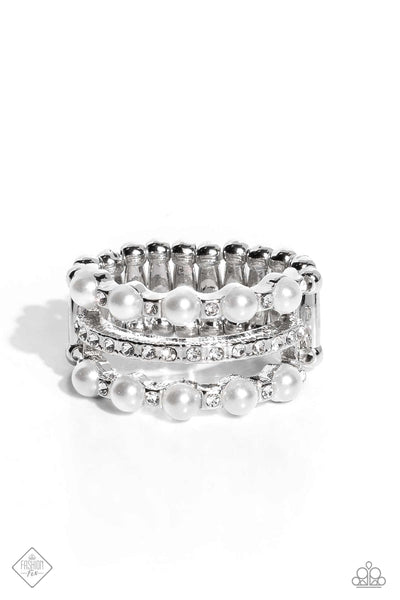 REALLY BUBBLY - WHITE PEARL SILVER RING - PAPARAZZI - FASHION FIX APRIL 2023