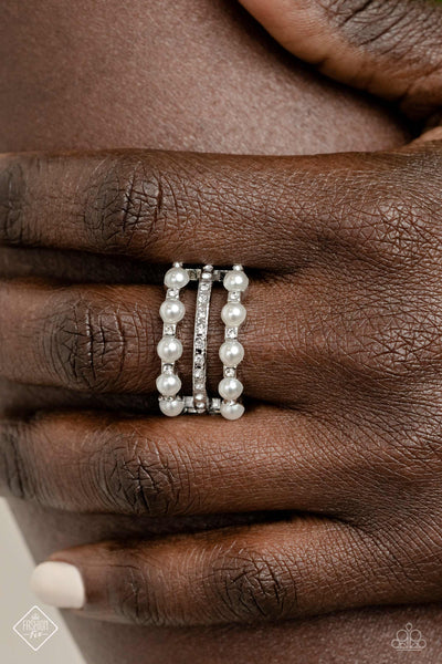 REALLY BUBBLY - WHITE PEARL SILVER RING - PAPARAZZI - FASHION FIX APRIL 2023
