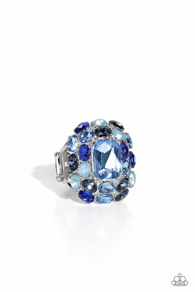 PERFECTLY PARK AVENUE - BLUE GEM SILVER RING - PAPARAZZI LIFE OF THE PARTY MAY 2023