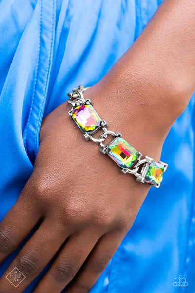 DAZZLING DEBUT - MULTI OIL SPILL GEM SILVER THICK CHAIN BRACELET - PAPARAZZI JUNE 2023 Regular price