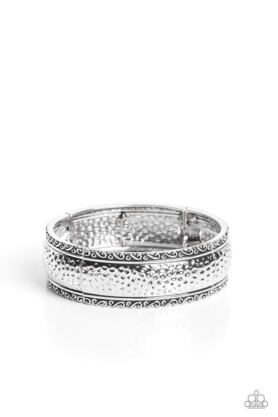 TEXTILE TENOR - SILVER PLATE STRETCHY BRACELET - PAPARAZZI