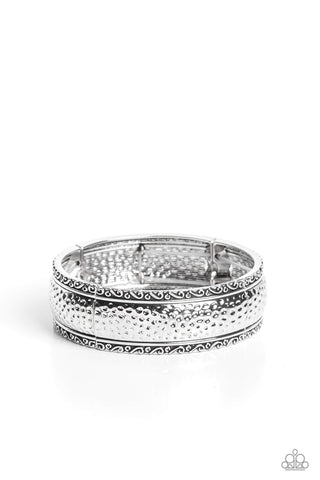 TEXTILE TENOR - SILVER PLATE STRETCHY BRACELET - PAPARAZZI