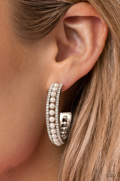 PEARL HAPPY - WHITE PEARL SILVER HOOP EARRINGS - PAPARAZZI JUNE 2023
