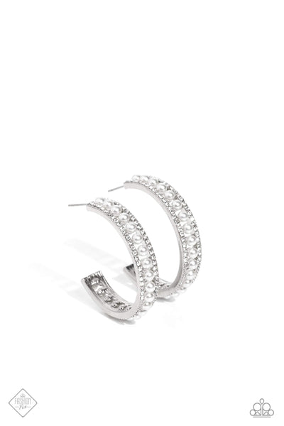 PEARL HAPPY - WHITE PEARL SILVER HOOP EARRINGS - PAPARAZZI JUNE 2023