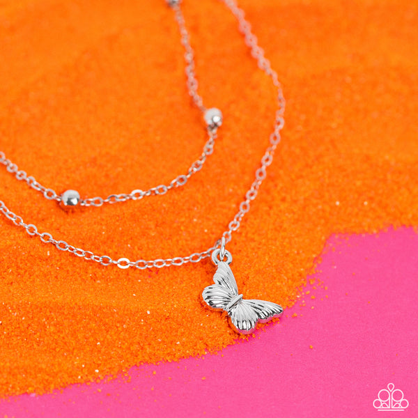 FLY ME TO THE BEACH -SILVER ANKLET BUTTERFLY CHARM - PAPARAZZI