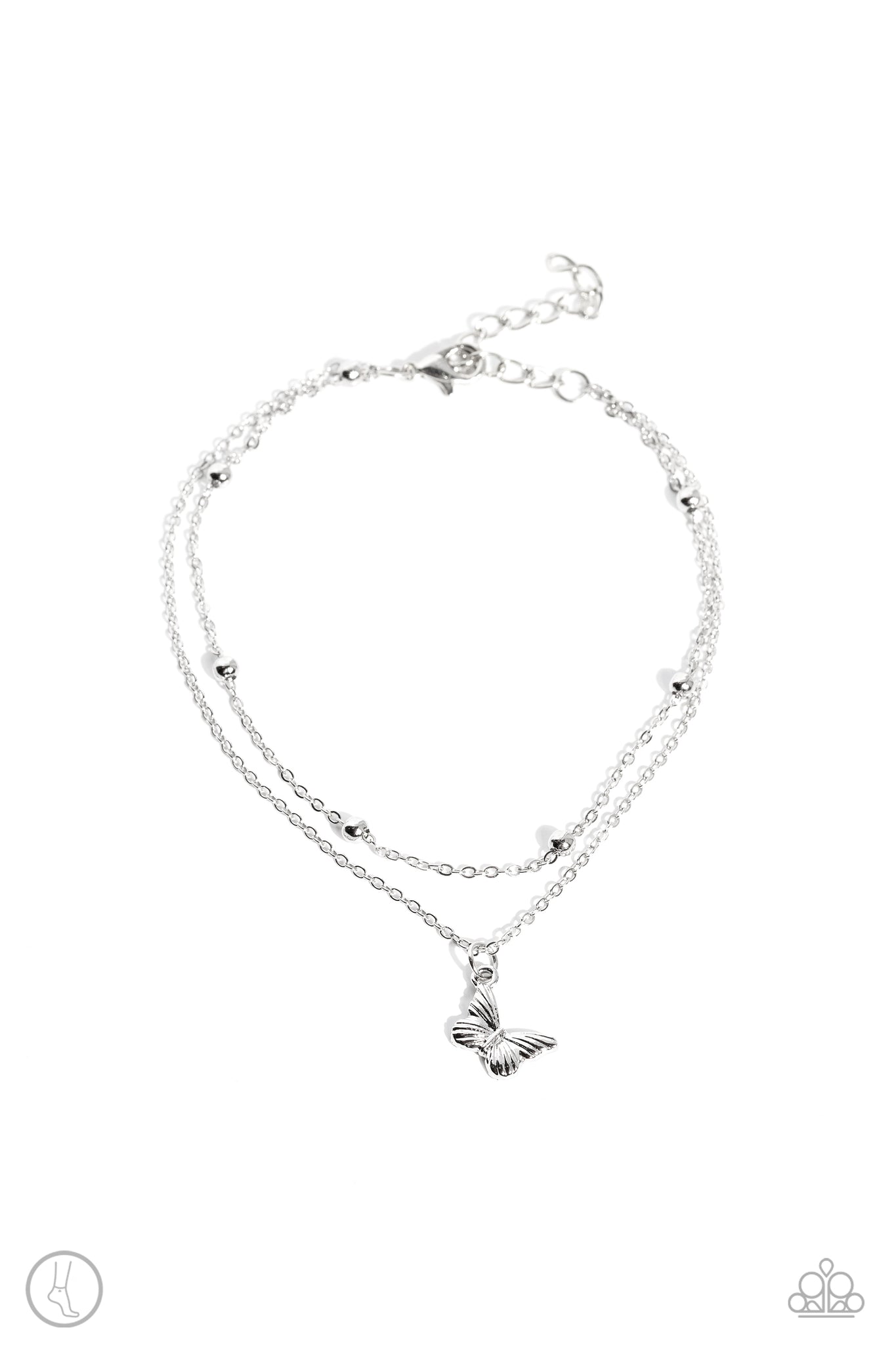 FLY ME TO THE BEACH -SILVER ANKLET BUTTERFLY CHARM - PAPARAZZI