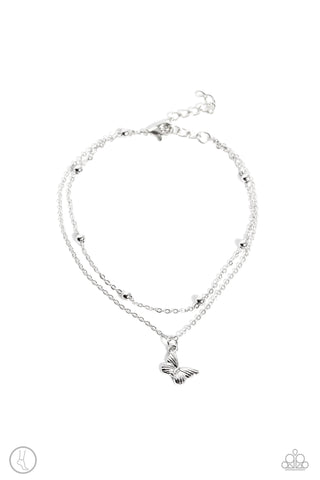 FLY ME TO THE BEACH -SILVER ANKLET BUTTERFLY CHARM - PAPARAZZI