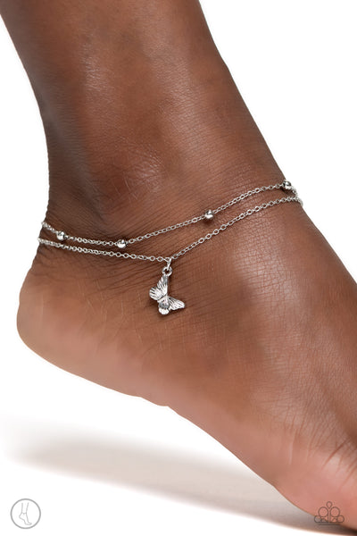FLY ME TO THE BEACH -SILVER ANKLET BUTTERFLY CHARM - PAPARAZZI