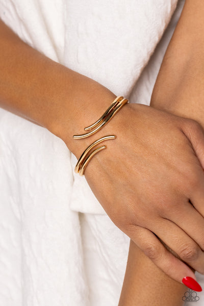 ELVEN ELEGANCE - GOLD BAR HINGED BRACELET - PAPARAZZI