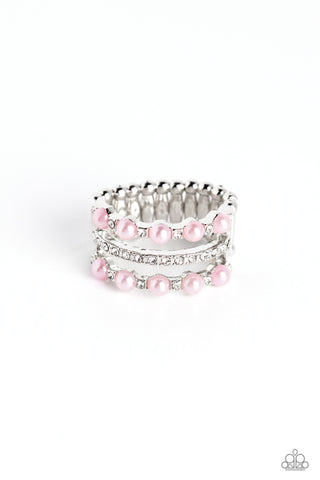 REALLY BUBBLY - PINK PEARL SILVER RING - PAPARAZZI