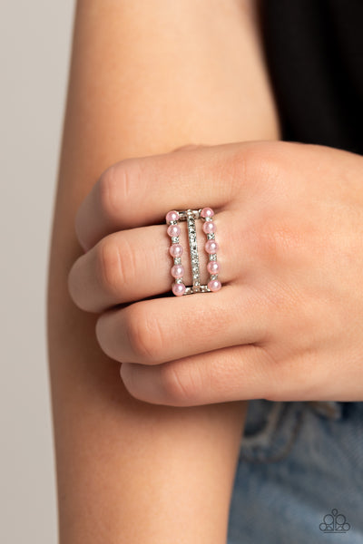 REALLY BUBBLY - PINK PEARL SILVER RING - PAPARAZZI
