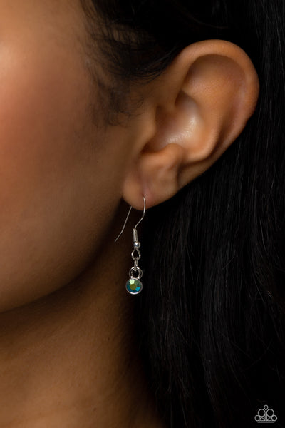 SEIZE THE SAND DOLLAR - GREEN IRIDESCENT GEM SILVER NECKLACE - PAPARAZZI
