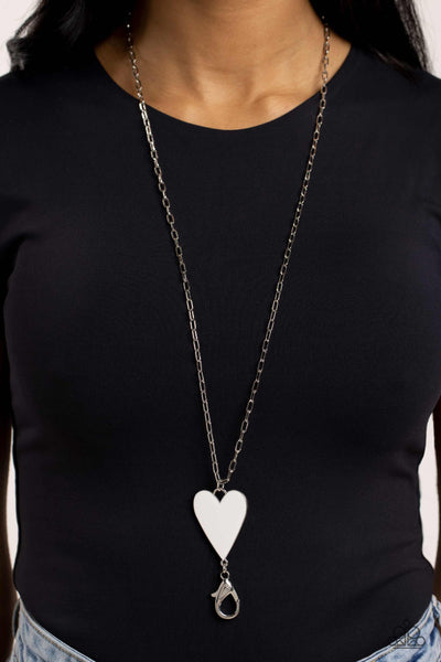 SUBTLE SOULMATE - WHITE HEART SILVER LANYARD NECKLACE - PAPARAZZI