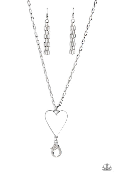SUBTLE SOULMATE - WHITE HEART SILVER LANYARD NECKLACE - PAPARAZZI