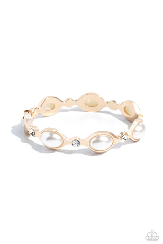 ARE YOU GONNA BE MY PEARL? - GOLD FRAME WHITE PEARL HINGED BRACELET - PAPARAZZI