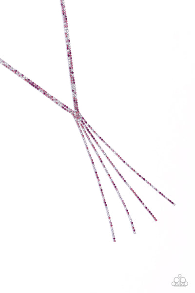 JAZZ STRANDS - PINK RHINESTONE TASSEL SILVER LONG NECKLACE - PAPARAZZI