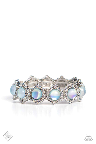 SUMMER STUPOR - GREEN GLASSY BEAD RHINESTONE SILVER STRETCHY BRACELET - PAPARAZZI - FASHION FIX JULY 2023