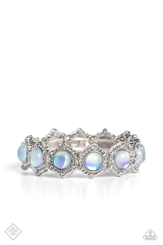 SUMMER STUPOR - GREEN GLASSY BEAD RHINESTONE SILVER STRETCHY BRACELET - PAPARAZZI - FASHION FIX JULY 2023