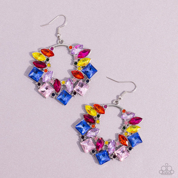 WREATHED IN WATERCOLORS - MULTI COLOR GEM SILVER EARRINGS - PAPARAZZI - LIFE OF THE PARTY SEPTEMBER 2023