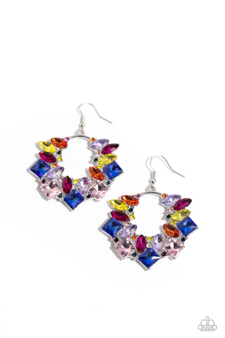 WREATHED IN WATERCOLORS - MULTI COLOR GEM SILVER EARRINGS - PAPARAZZI - LIFE OF THE PARTY SEPTEMBER 2023