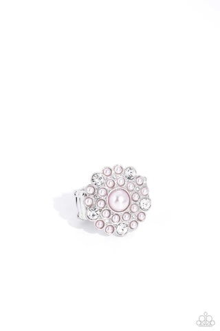 GATSBY GAIT - PINK PEARL RHINESTONE SILVER RING - PAPARAZZI