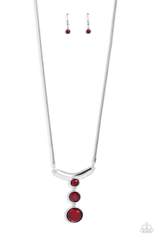 ALLURING ANDANTE - RED GEM SILVER SHORT NECKLACE- PAPARAZZI