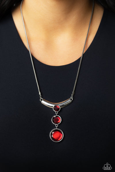 ALLURING ANDANTE - RED GEM SILVER SHORT NECKLACE- PAPARAZZI