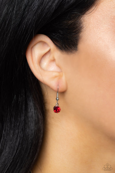 ALLURING ANDANTE - RED GEM SILVER SHORT NECKLACE- PAPARAZZI