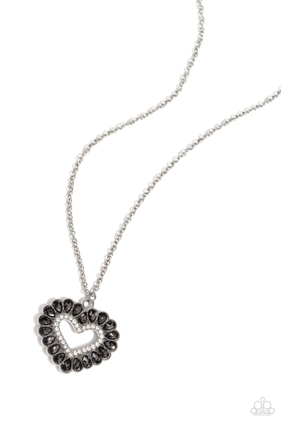 FLIRT NO MORE - SILVER SMOKY GEM HEART LONG NECKLACE - PAPARAZZI