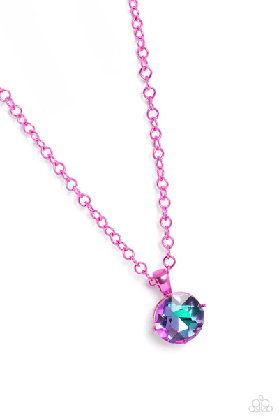 LAS VEGAS DIP - PINK CHAIN UV GEM SHORT NECKLACE - PAPARAZZI
