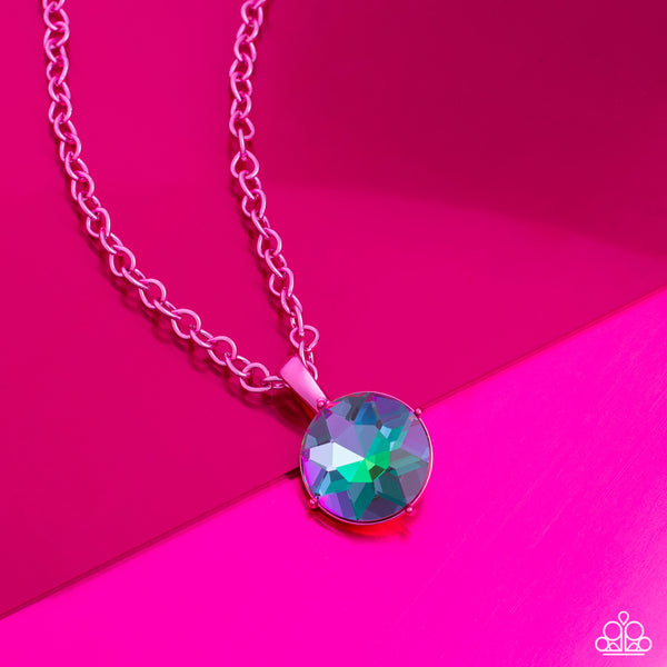 LAS VEGAS DIP - PINK CHAIN UV GEM SHORT NECKLACE - PAPARAZZI