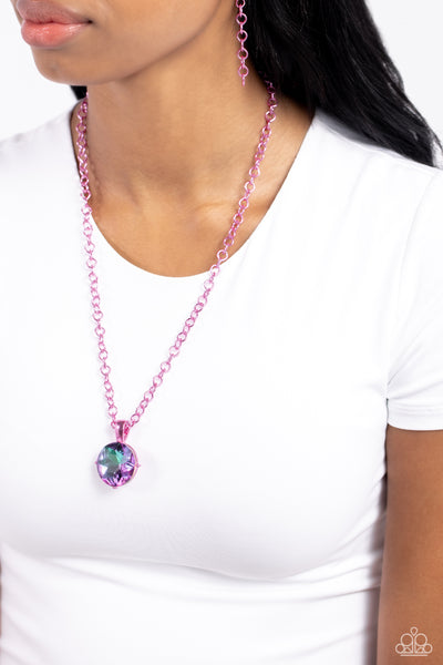 LAS VEGAS DIP - PINK CHAIN UV GEM SHORT NECKLACE - PAPARAZZI