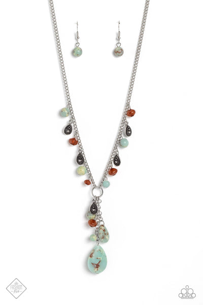 NOTABLY NATURAL - BLUE AND COLORFUL BEAD SILVER Y LONG NECKLACE - PAPARAZZI - FASHION FIX JULY 2023