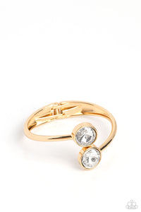 DAILY DAZZLE -GOLD WHITE GEM SILVER HINGED BRACELET - PAPARAZZI