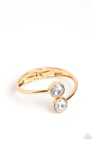DAILY DAZZLE -GOLD WHITE GEM SILVER HINGED BRACELET - PAPARAZZI