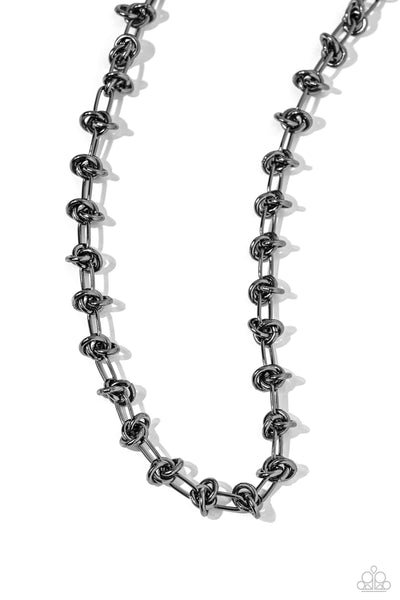 KNOTTED KICKOFF - BLACK GUNMETAL SHORT NECKLACE - PAPARAZZI