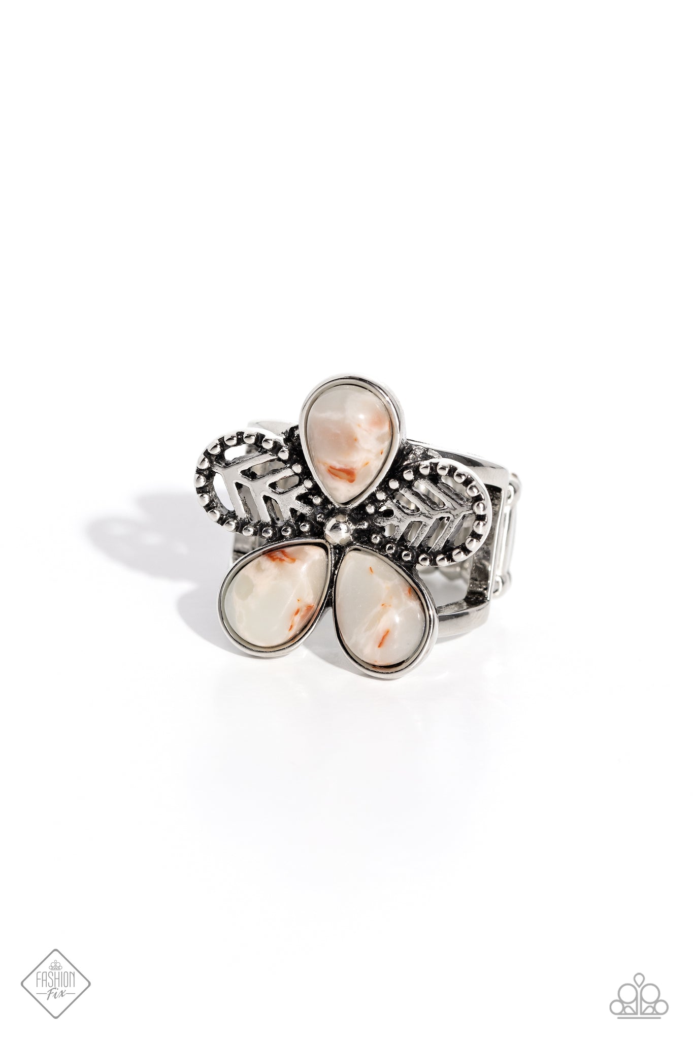 FREE-SPIRITED FORMAL - BLUE AND WHITE STONE SILVER FLORAL RING - PAPARAZZI JULY 2023