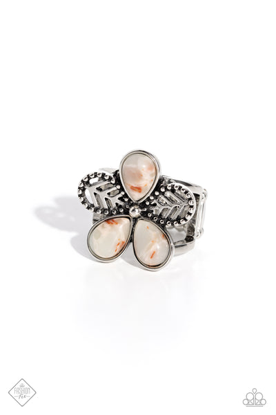 FREE-SPIRITED FORMAL - BLUE AND WHITE STONE SILVER FLORAL RING - PAPARAZZI JULY 2023